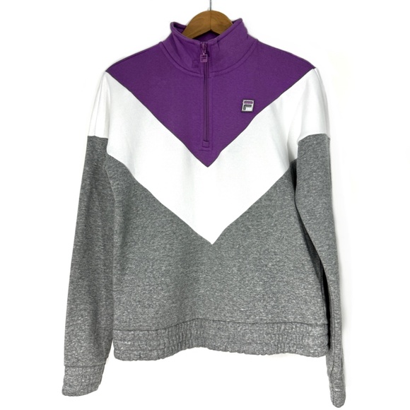 Fila Women’s Size Small Purple Gray Chevron Colorblock Quarter Zip Sweatshirt - Picture 1 of 11